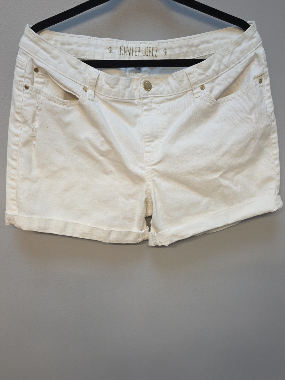 Jennifer Lopez White Cuffed Denim Shorts